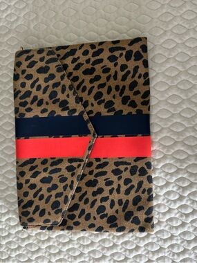 Stella & Dot Leopard Print Envelope Clutch with Navy and Red Straps
